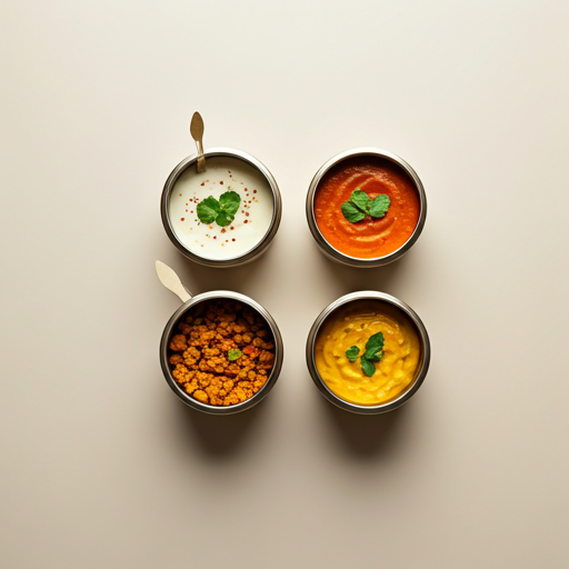 Traditional Indian tiffins on a minimalist table